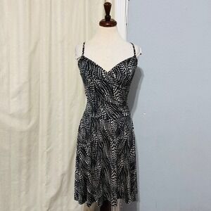 O'LALA Women Y2K Black Tan Abstract Dot Print Babydoll Spaghetti Strap Dress XS